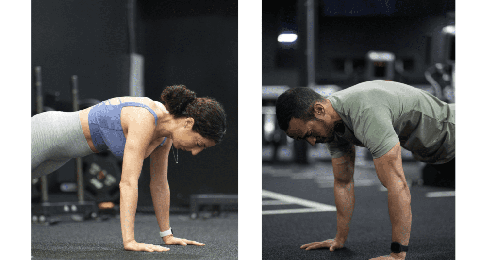 alex and brittany at the top of a push-up position