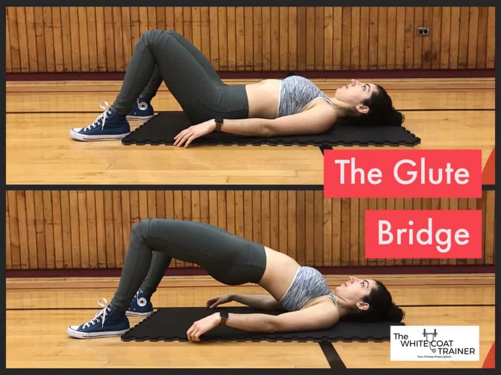 brittany on her back with knees bent flexing her glutes to extend her hips