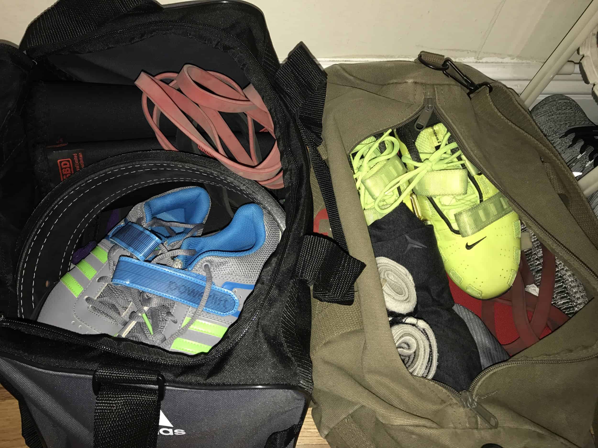 gym bag with gym clothes ready