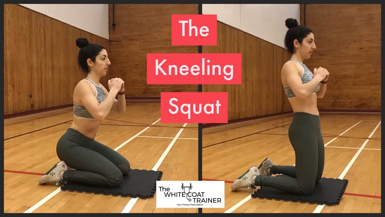 kneeling-squat: Brittany sitting on her heels and then extending at the hips while maintaining a kneeling position
