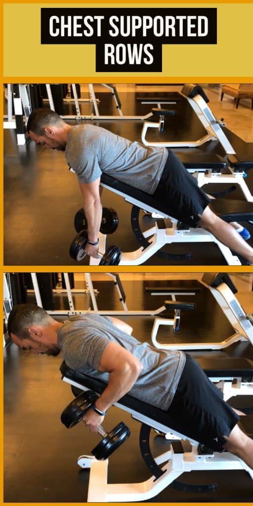 dumbbell row with chest resting on an incline bench