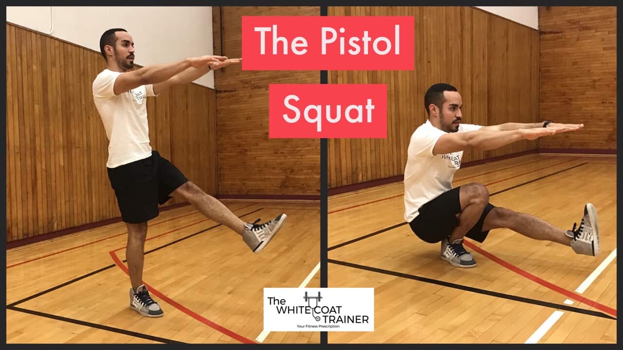 pistol-squat: Alex squatting down on just one leg