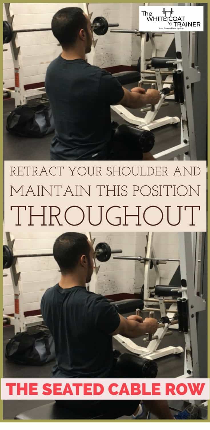 alex on a seated cable row machine showing that he retracts his shoulder blades before starting a repetition