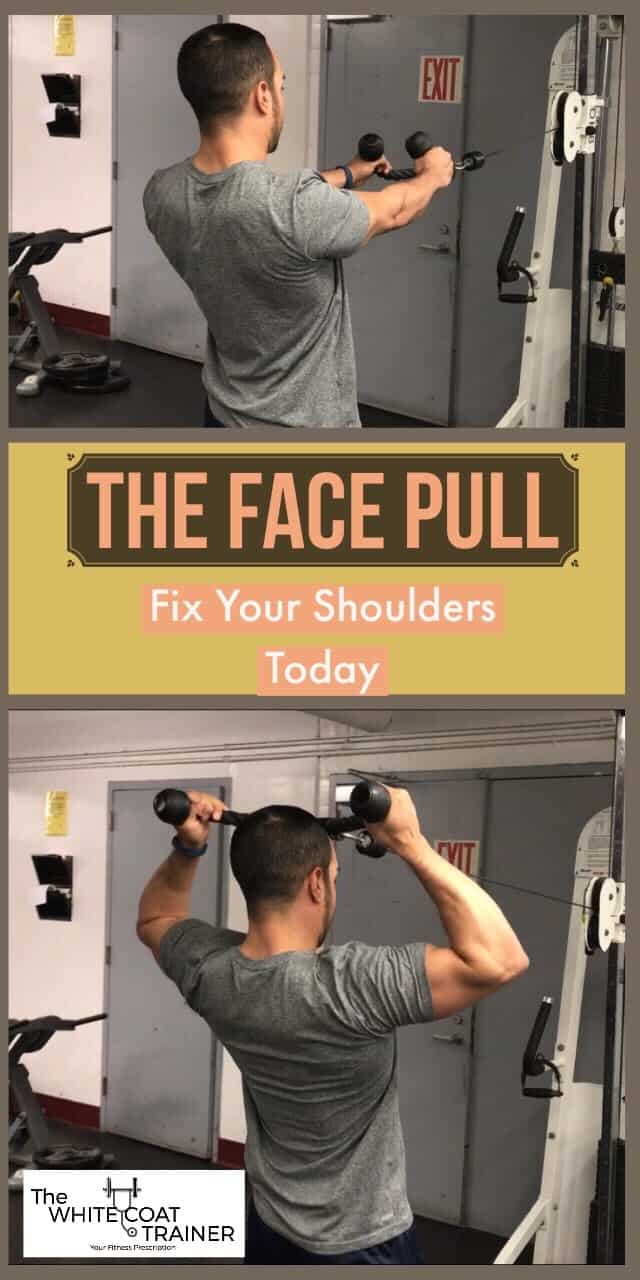 the face pull: using a cable rope machine to pull the resistance towards the face with the arms externally rotated