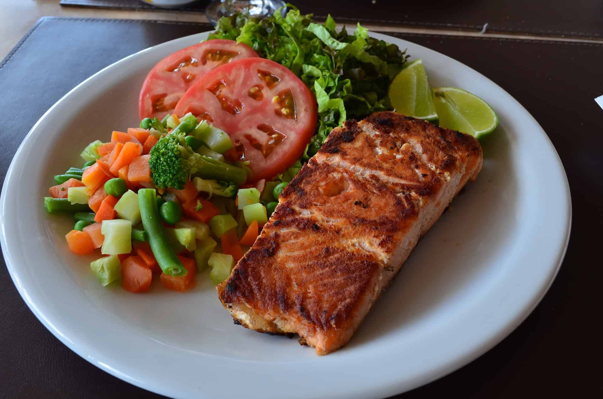 image of a plate with salmon and vegetables