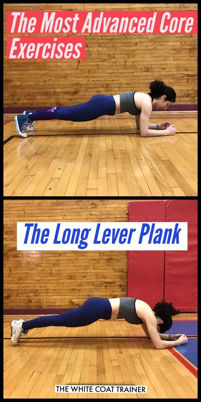 brittany in a plank position with her elbows much further out in front by her ears - her back is still flat and pelvis posteriorly tilted