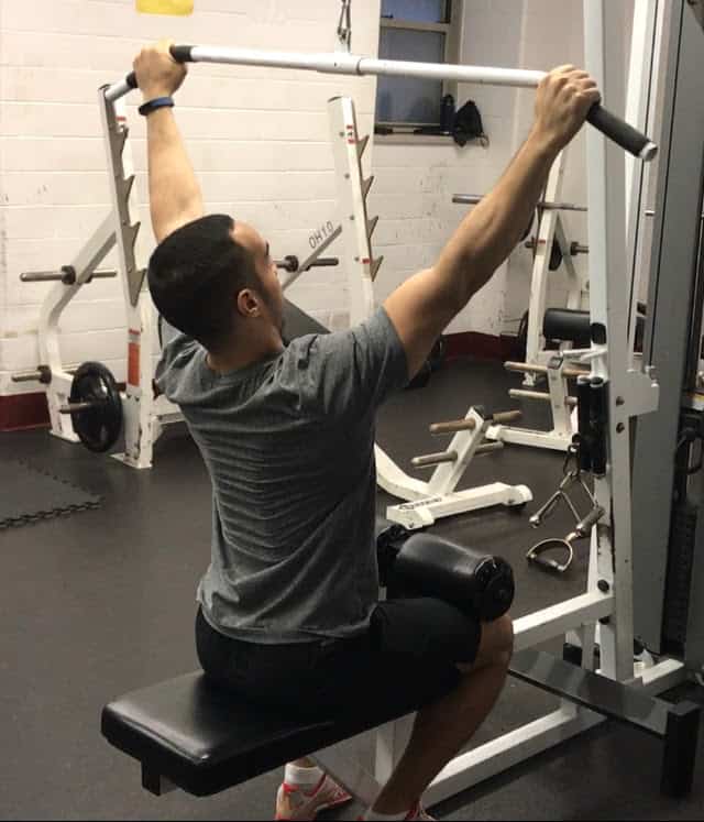 alex at the top of a lat pulldown but actively retracting and depressing his shoulder blades