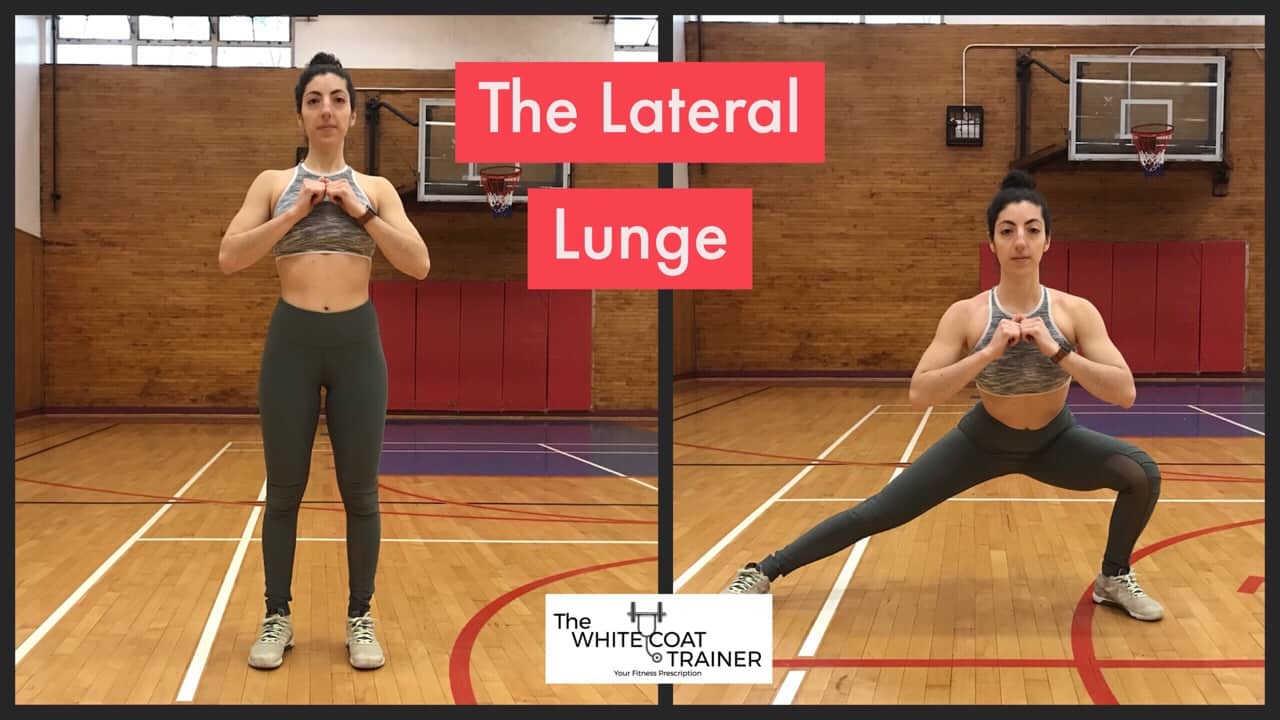 lateral-lunge: brittany stepping out to the side while keeping one leg completely straight and bending the other leg