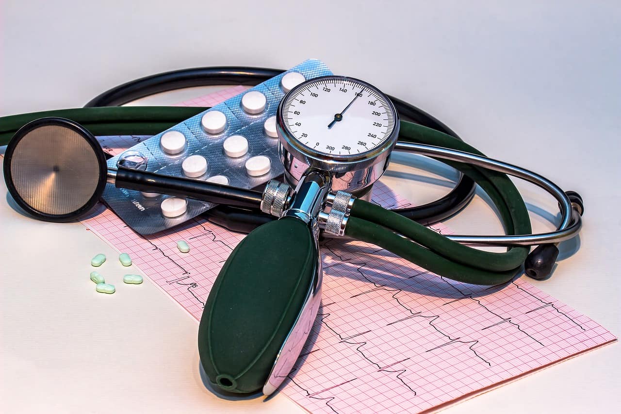 picture of a blood pressure cuff, an ekg, and pulls