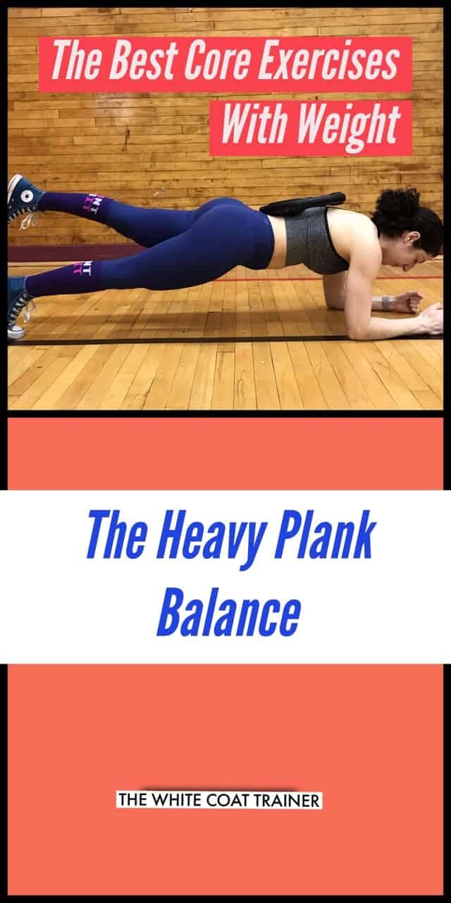 brittany in a plank position with a weight on her back and her left foot lifted off the ground