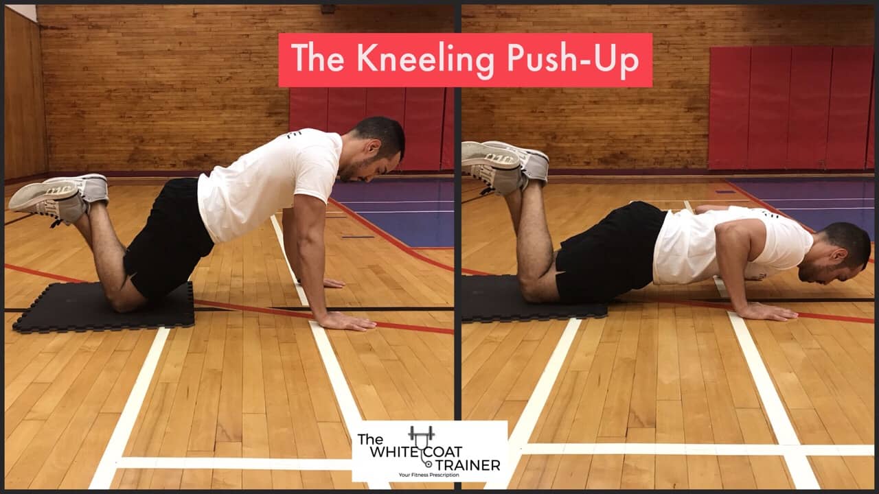 the kneeling pushup: Alex doing a pushup while kneeling