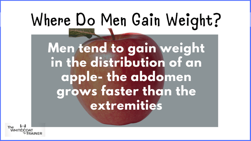where do men gain weight in the distribution of an apple  the abdomen grows faster than the extemities