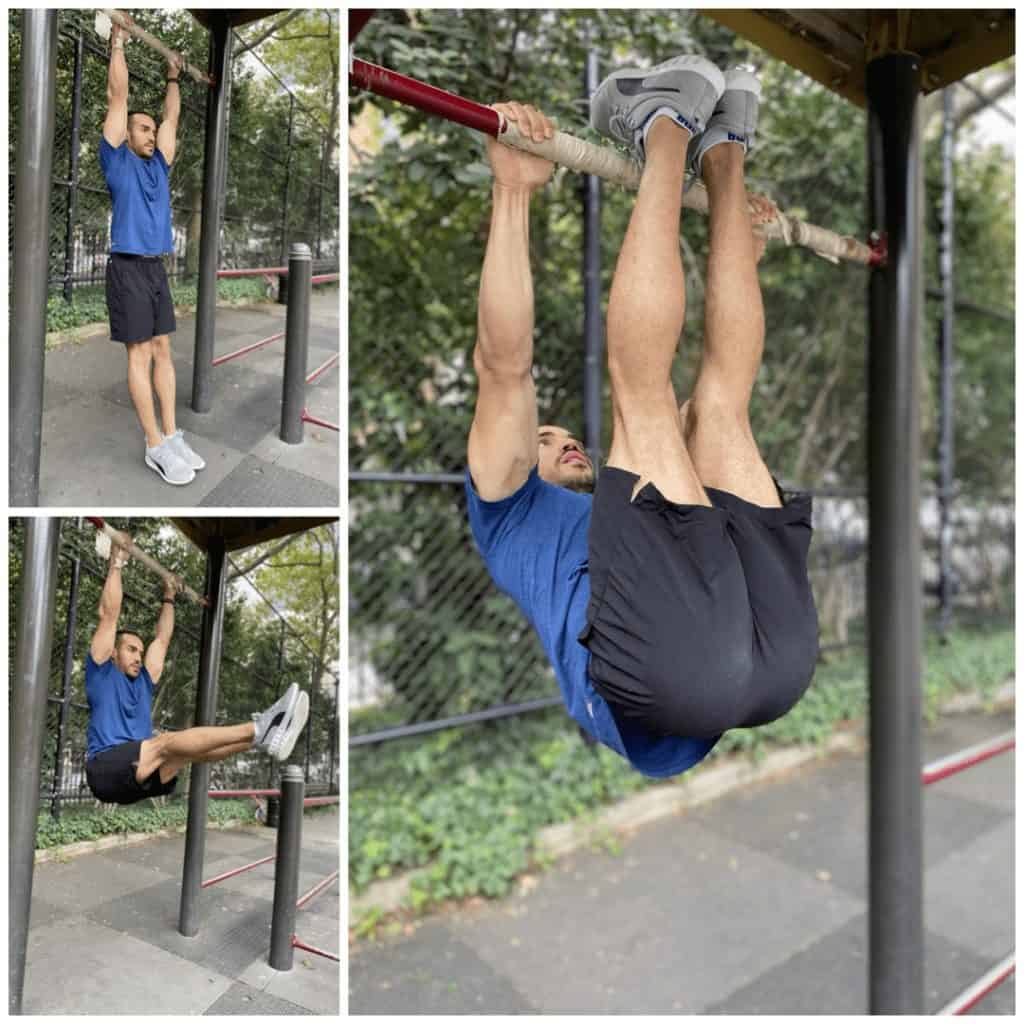 alex hanging from a bar and brining his toes up to touch the bar