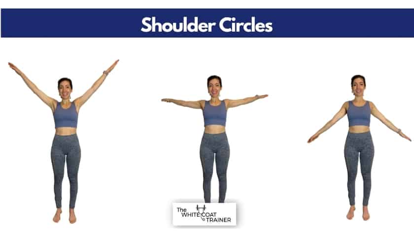 brittany doing the arm-circles-shoulder-mobility exercise- drawing big circles with her arms at her sides