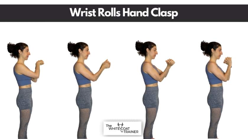 wrist-rolls-warm-up- brittany with her hands clasped and rolling her wrists forward and backwards