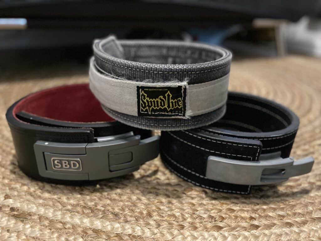 three weightlifting belts
