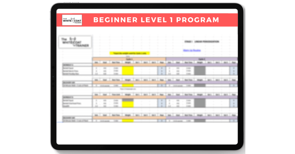 image of ipad displaying the level 1 beginner workout template